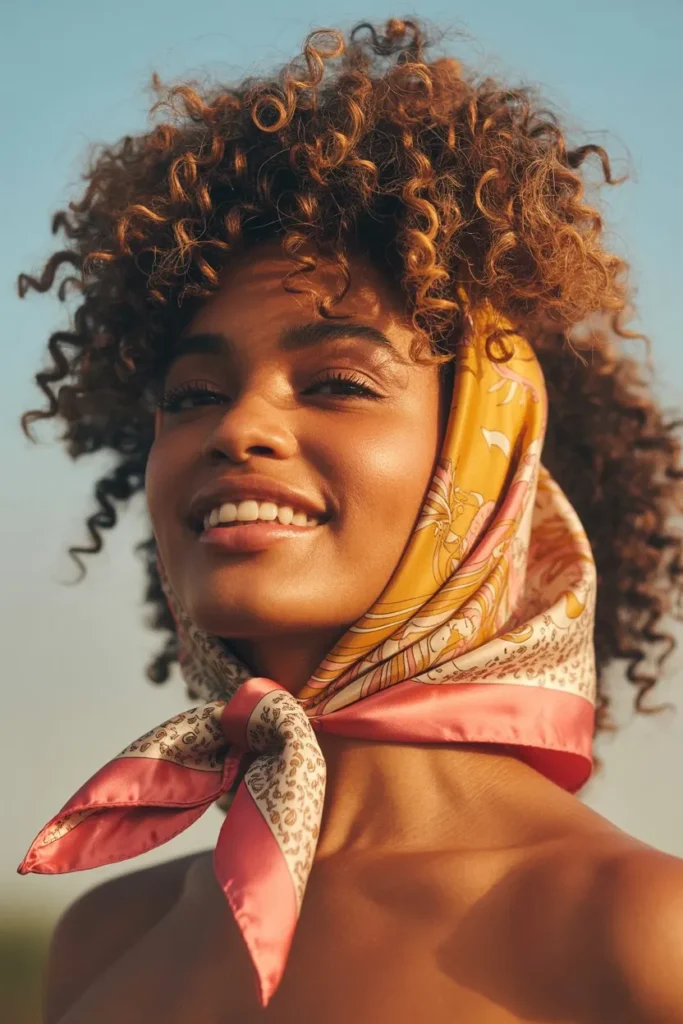 Afro Puff With Patterned Scarf