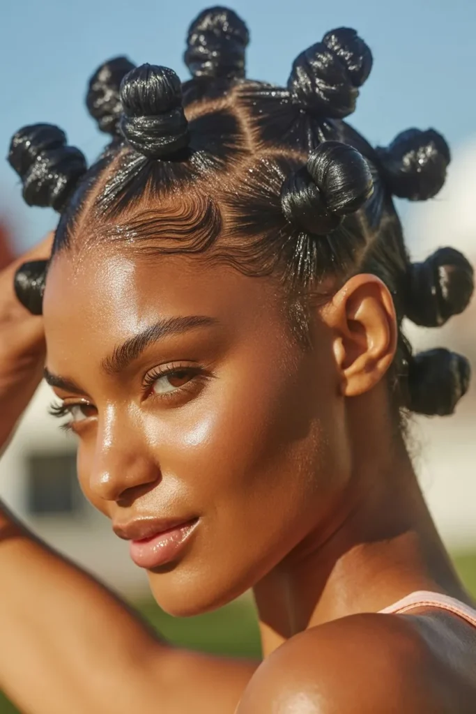 Bantu Knots With Sleek Parts