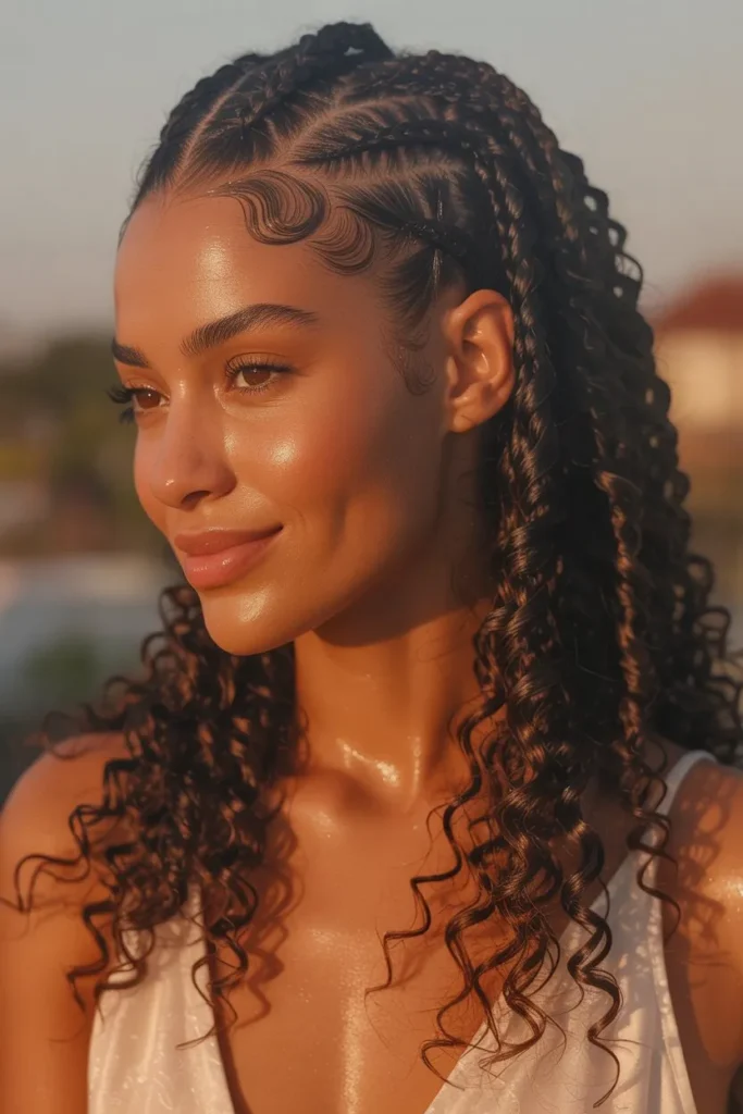 Curly Braided Half Up Style