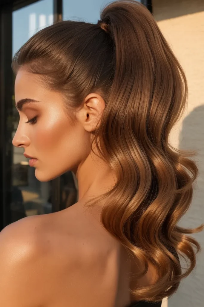 Soft High Ponytail With Glam Waves