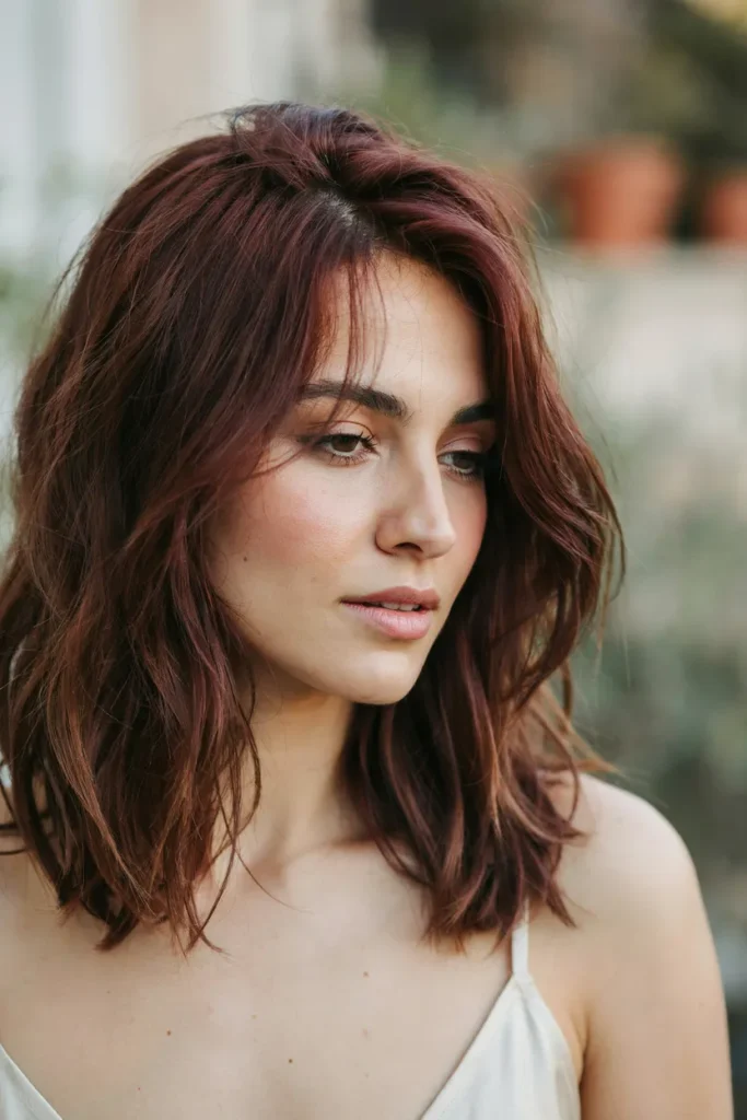 Cherry Mocha Hair With Feathered Layers and Soft Volume