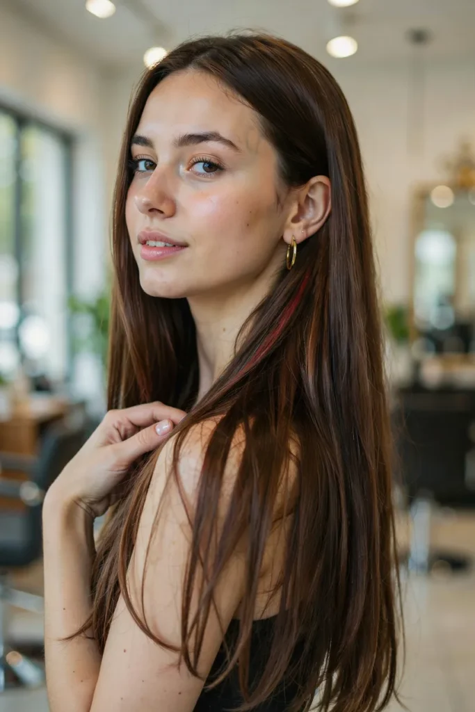 Cherry Mocha Hair With Invisible Layers and Glass Hair Shine