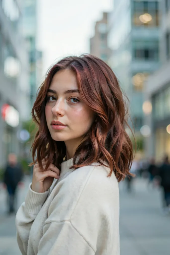 Cherry Mocha Lob With Textured Ends