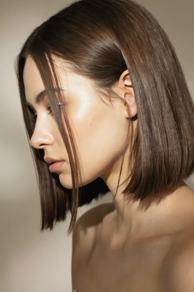 Chin-Length Blunt Bob With Glass Hair Shine