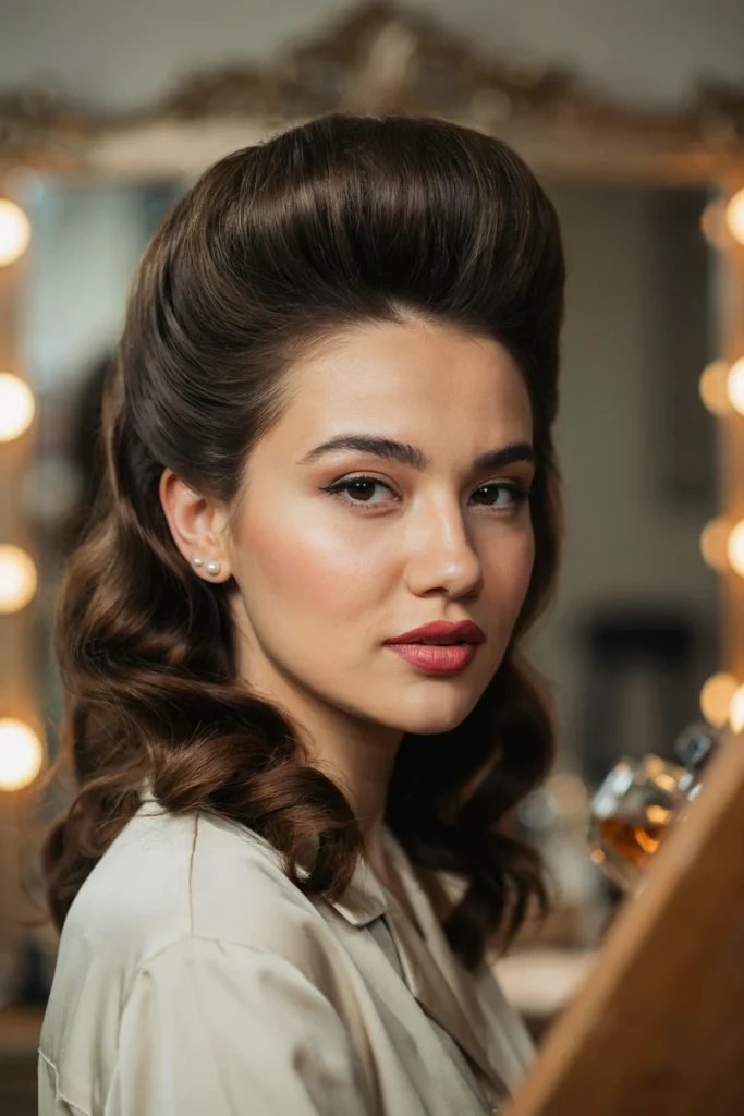 Chocolate Brown Pompadour With Soft Victory Curls