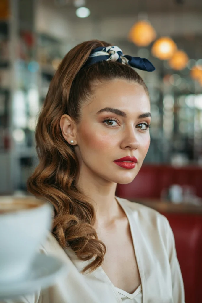 Cinnamon Brown Retro Scarf Ponytail