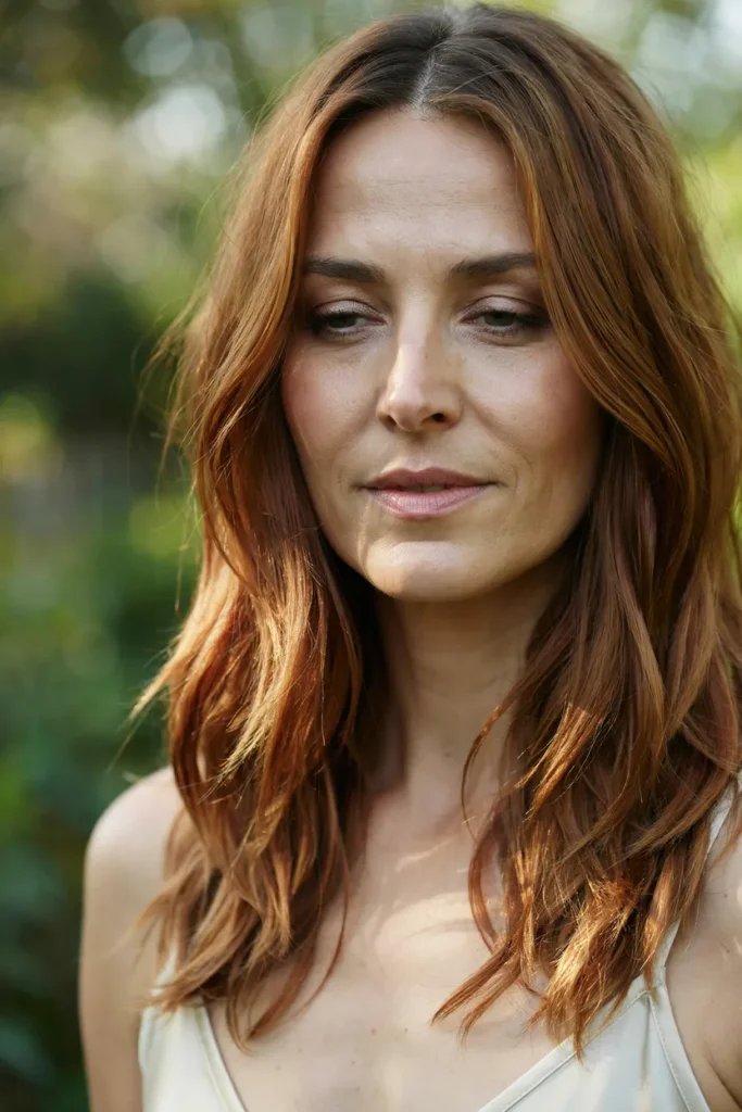 Copper Layered Hair With Side-Parted Waves