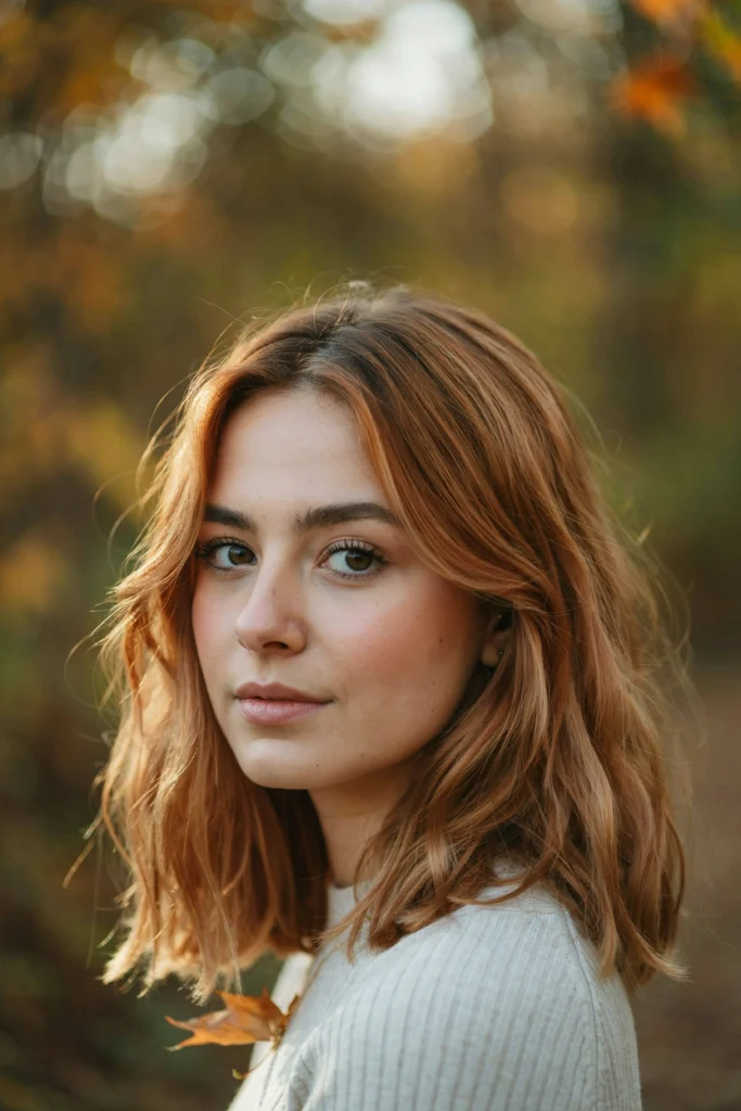 Copper Shoulder-Length Hair With Soft Waves