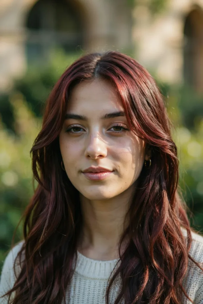 Deep Cherry Mocha Hair With Face-Framing Layers