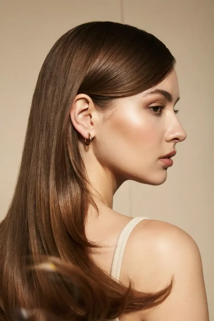 Deep Side-Part Straight Blowout With Sleek Lengths And Soft Lift At The Roots