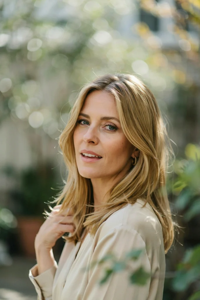 Golden Beige Blonde Layers With Voluminous Blowout