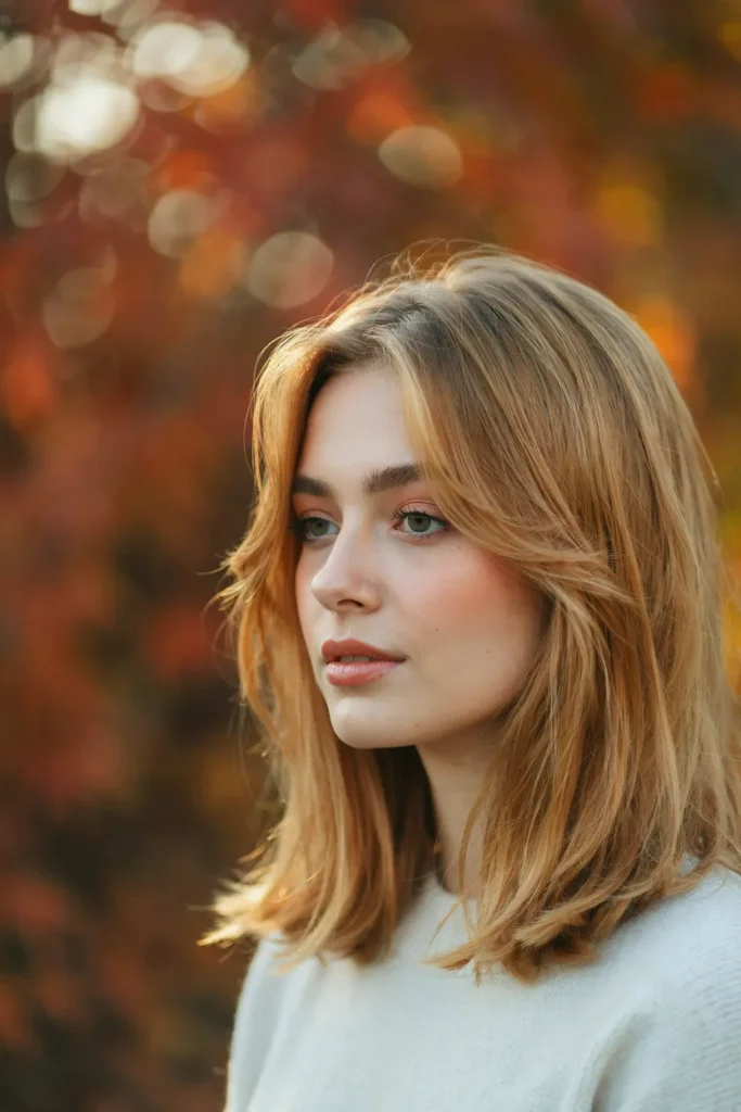 Golden Copper Hair With Feathered Curtain Layers