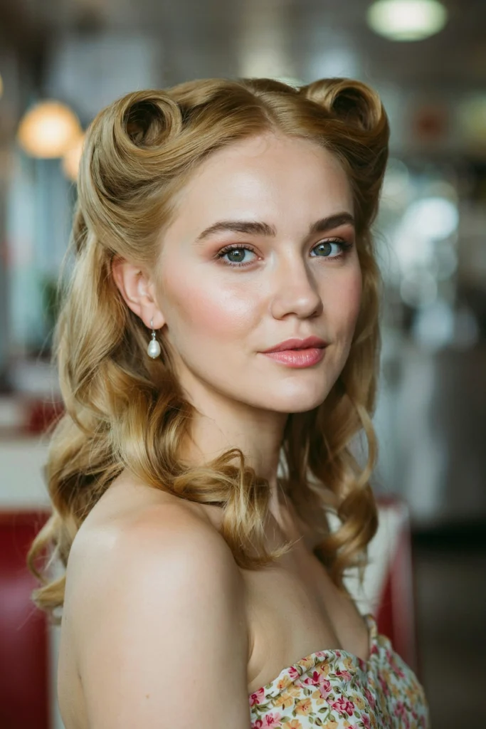Golden Honey Blonde Half-Up Retro Rolls