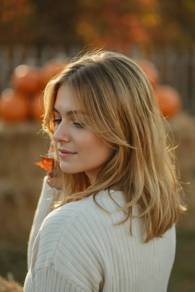 Golden Honey Blonde Layers With Curtain Bangs