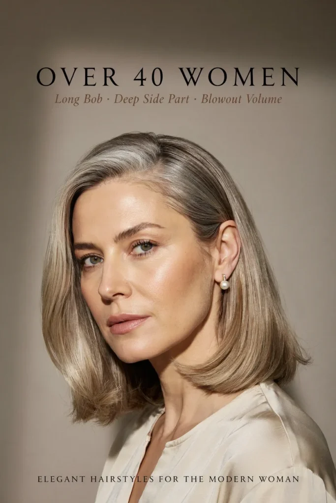 Long Bob With Deep Side Part And Elegant Blowout Volume
