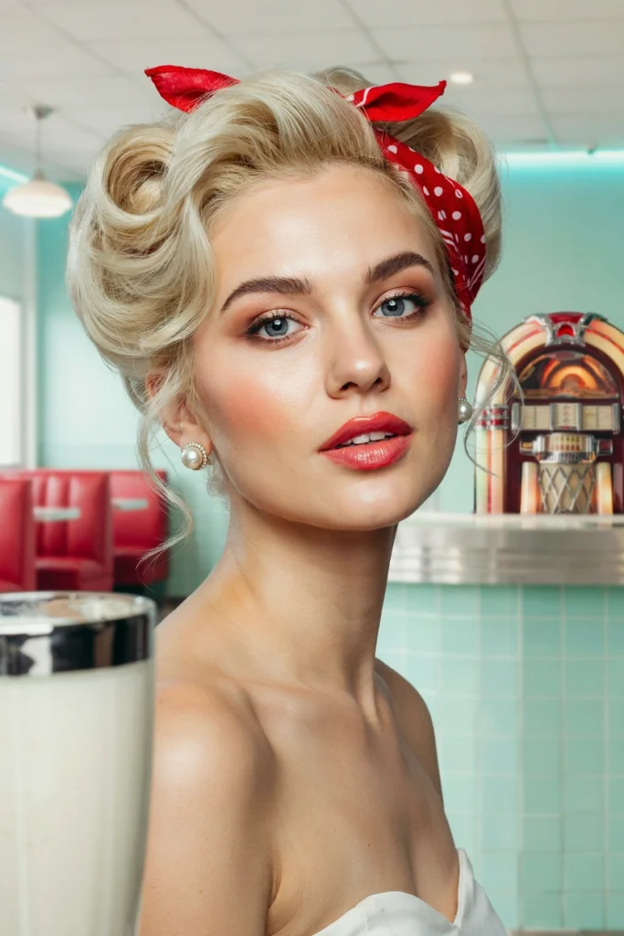 Platinum Blonde Bandana Updo With Retro Curls