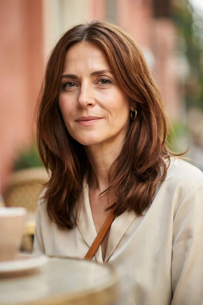 Rich Auburn Shoulder-Length Hair With Feathered Layers
