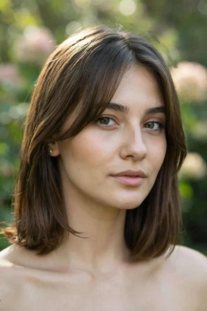 Shoulder-Length Layers With Side-Swept Bangs