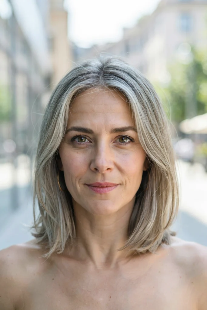 Silver-Blended Lob With Face-Framing Layers
