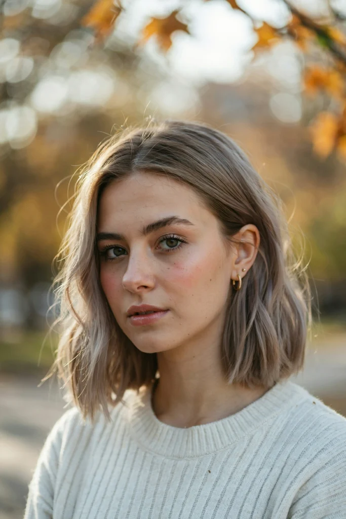 Smoky Ash Blonde Lob With Textured Ends