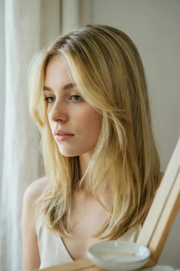 Soft Blonde Straight Blowout With Face-Framing Layers And Volume