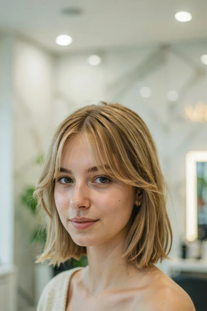 Soft Layered Lob With Wispy Curtain Bangs