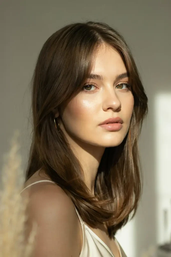 Straight Blowout With Wispy Curtain Bangs And Soft Salon Volume