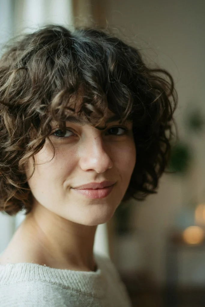 Curly Shaggy Bob with Fringe