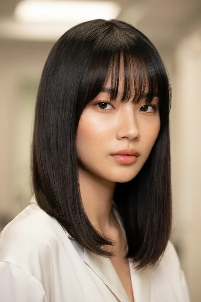 Medium-Length Straight Hair with Wispy Bangs