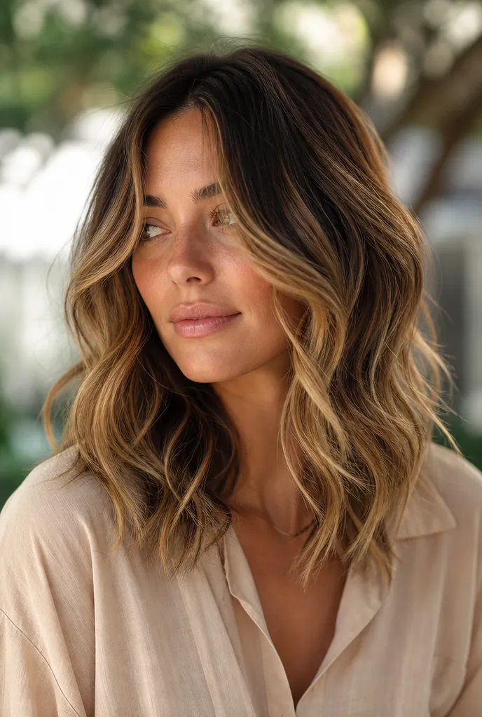 Medium-Length Wavy Hair with Balayage