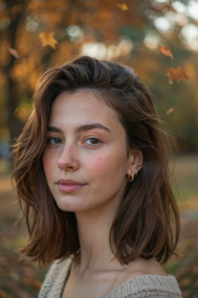 Shoulder-Length Blowout With Caramel Brunette Highlights