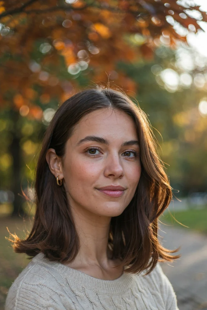 Shoulder-Length Soft Flip Ends With Brunette Highlights