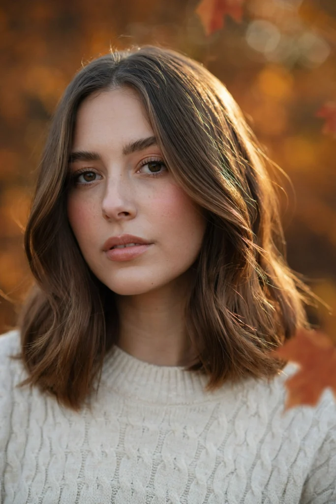Soft Layered Lob With Brunette Highlights